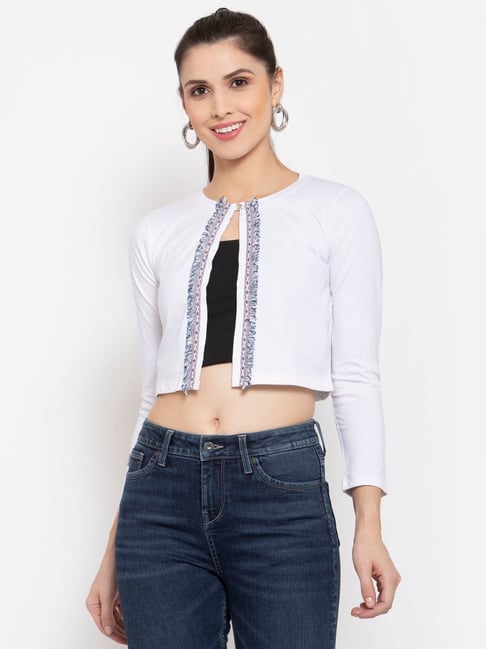 white cropped shrug