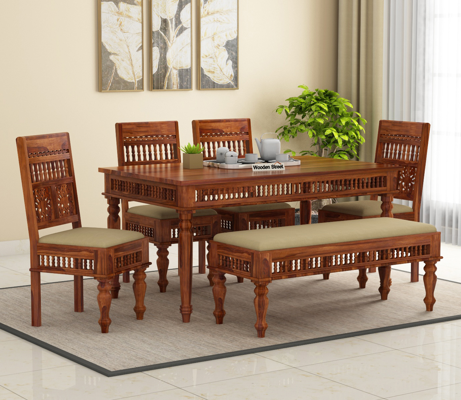 wooden dining table set 6 seater