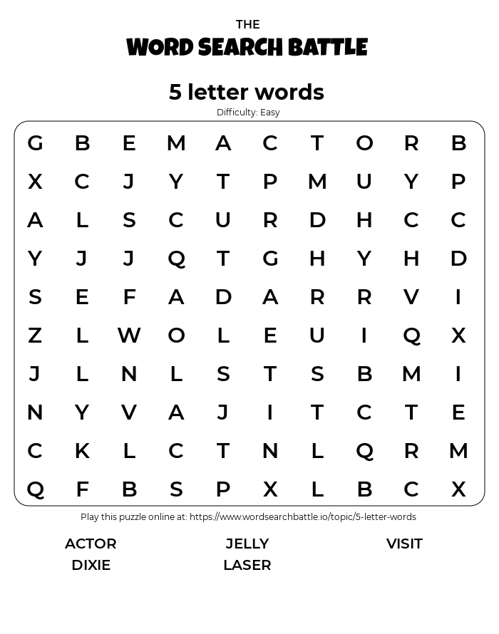 word search 5 letters