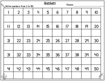 writing numbers 1 50 worksheet